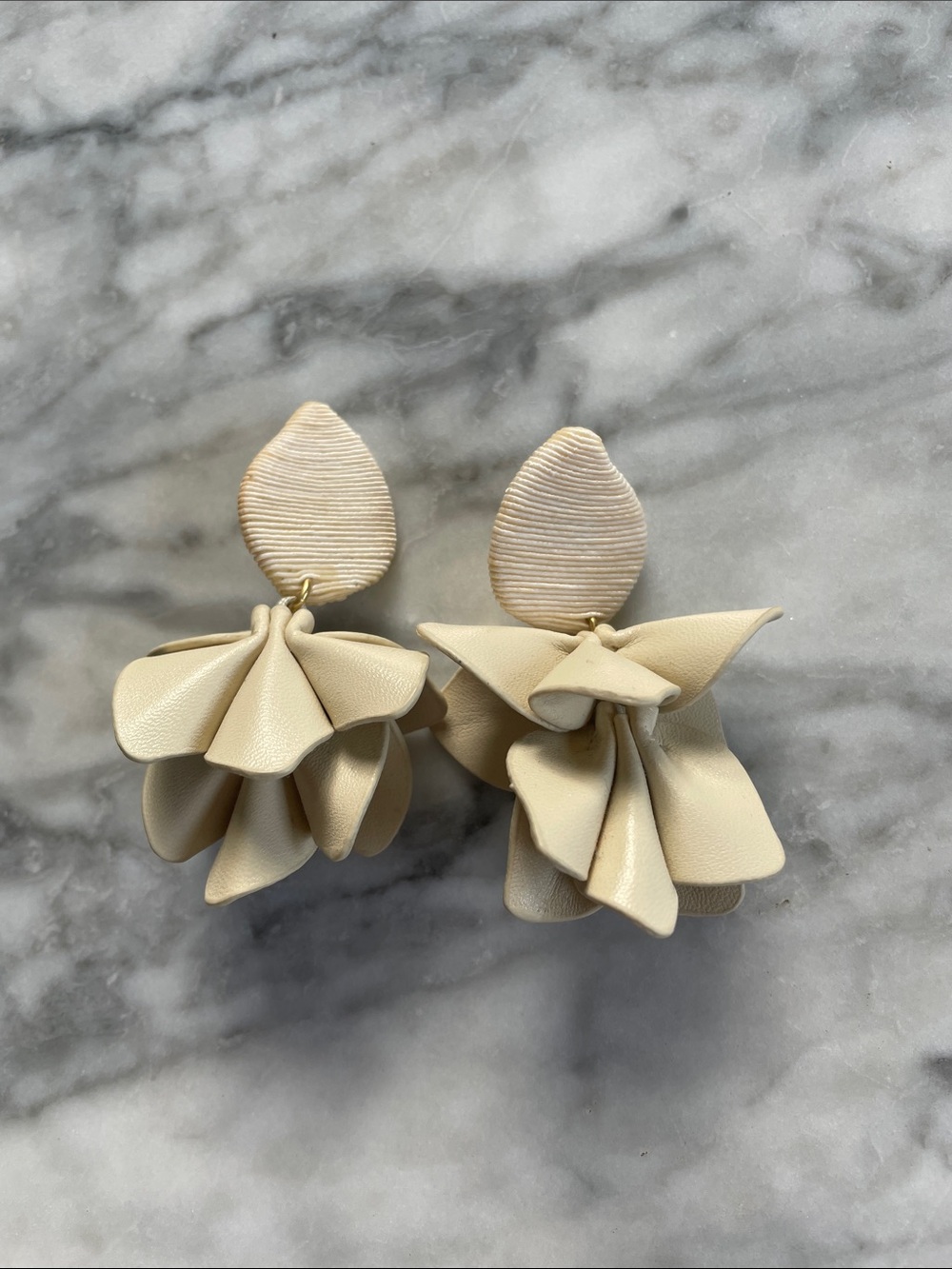 Tuckernuck Cream Silk and Leather Orchid Earrings